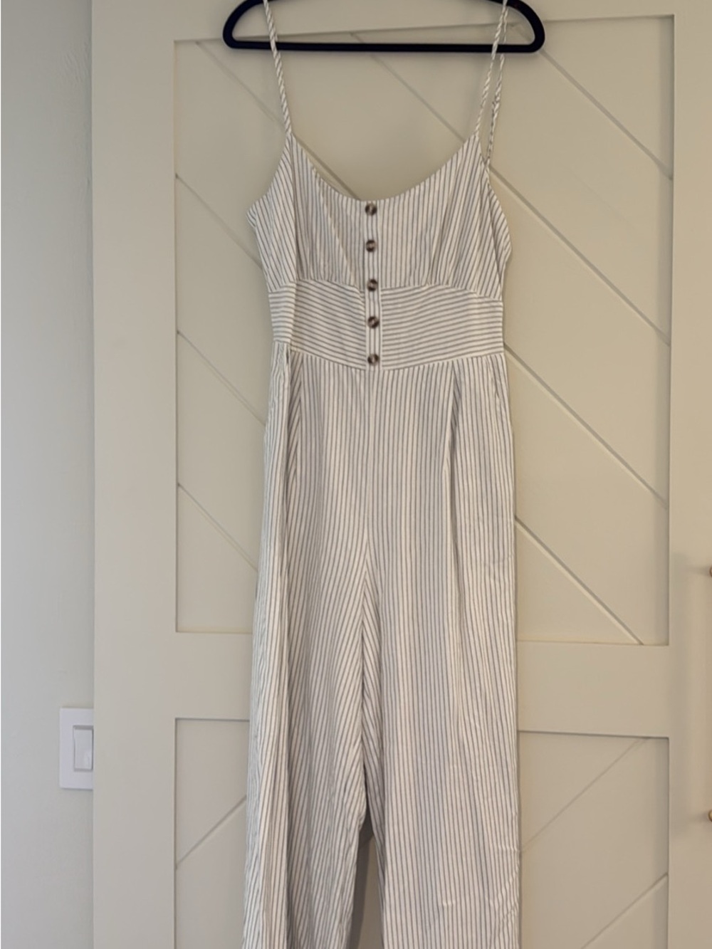 NWT Lulu’s Cream & Gray Striped Spaghetti-Strap Jumpsuit